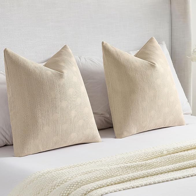 FUTEI Oatmeal Chenille Decorative Throw Pillow Covers 12x20 Inch Set of 2,Soft Cozy Striped Geometric Patterns Lumbar Pillow Cases,Modern Home Decor for Couch Bed Living Room