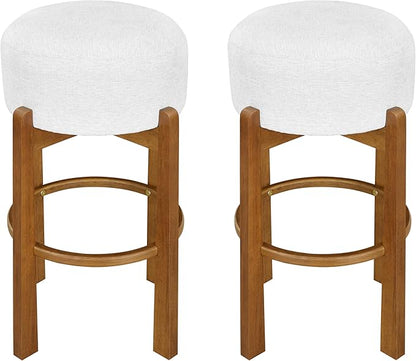 Christopher Knight Home Lera Modern Counter Height Bar Stools Set of 2, Fabric Round Stool Chair for Kitchen Island, Wooden Dining Room Chair, Upholstered Counter Stool with Footrest, Walnut+Ivory