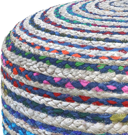 SIMPLIHOME Margo Boho Round Pouf in Blue Braided Jute for the Living Room, Bedroom and Kids Room
