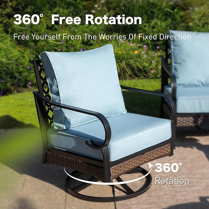 5 Piece Metal Outdoor Patio Furniture Set, Patio Conversation Sets 1 3-Seater Sofa, 2-Seater Sofa, 2 Swivel Sofa with 5.75" Thick Cushion & Coffee Table Black Backyard Furniture, Blue