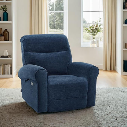 MCombo Dual Motor Power Lift Recliner Chair with Massage and Heat for Elderly, USB Ports, Lay Flat, Fabric 7666 (Navy Blue)