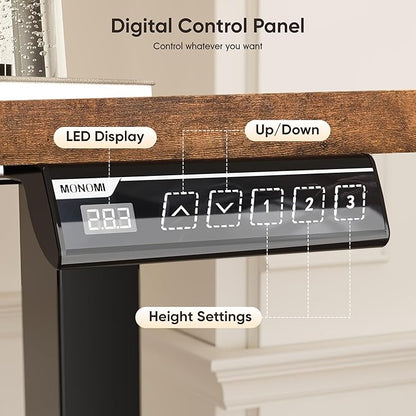 Monomi 55" Electric Standing Desk,Height Adjustable Home Office Sit Stand Up Computer PC Table,Tall Standup Workstation, Gaming, Writing, Study,Bedroom Rising Desks with Two-Piece Desktop,Brown