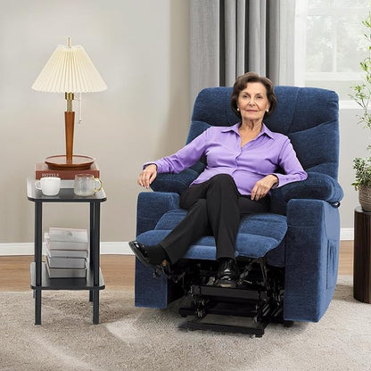 MCombo Power Lift Recliner Chair with Extended Footrest for Elderly People, Fabric 7281 (Navy Blue, Small)