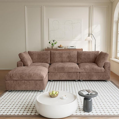 Modular Sectional Sofa, L Shaped Sofa with Chaise Ottoman, Deep Seat Cloud Sectional Couch, Couch Cushion Covers Removable, Comfy Modular Sofas for Living Room, Office, Apartment, Brown