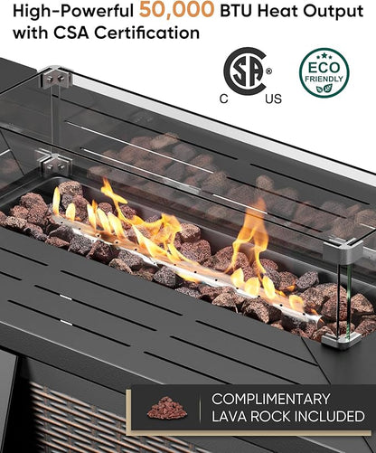 HUMMUH 5-Piece Patio Furniture Set with Fire Pit,Wicker Patio Glider Loveseat Outdoor Swivel Rocker Chairs for Backyard,Poolside,Deck