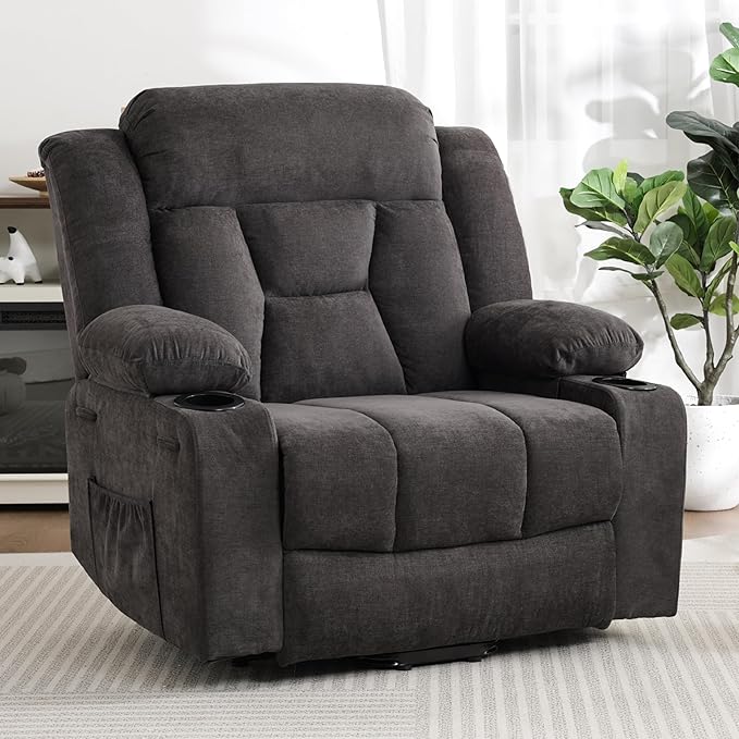 Dual Motor Power Lift Recliner for Elderly, Large Electric Lift Recliner with Massage and Heat, Cup Holders, Side Pocket, Fabric(Dark Grey)