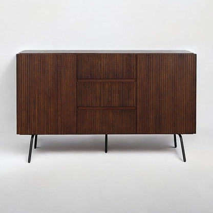 NTC Veil Sideboard with 2 Doors and 3 Drawers, Buffet Cabinet with Vertical Groove Design and Metal Legs, Storage Cabinet for Living Room, and Entryway, Effortless Assembly - Dark Walnut