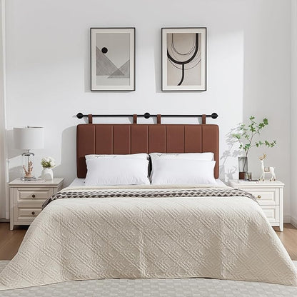 UEV King Headboard Only, Wall Mounted Hanging Upholstered Bed Head Board, Modern Vertical Channel Design of Fine Linen, Elegant Brown Fluted Headboard for Bedroom (Brown, King Size)