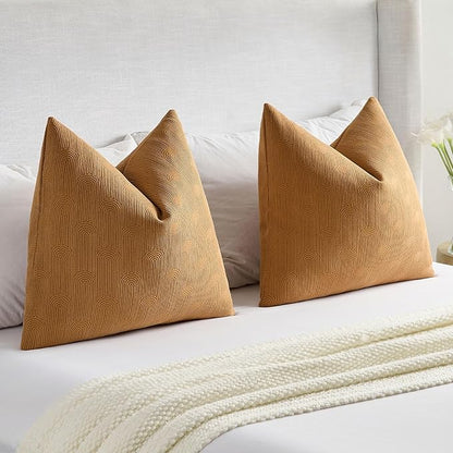 FUTEI Bronze Chenille Decorative Throw Pillow Covers 18x18 Inch Set of 2,Soft Cozy Striped Geometric Patterns Cushion Case,Modern Home Decor for Couch Bed Living Room