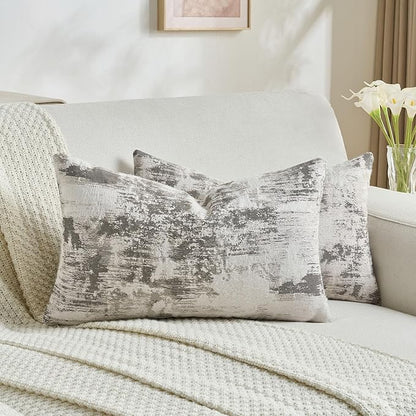 FUTEI Black White Decorative Throw Pillow Covers 12x20 Inch Set of 2,Soft Faux Cashmere Jacquard - Textured & Cozy Pillow Case,Modern Home Decor for Couch Bed Living Room