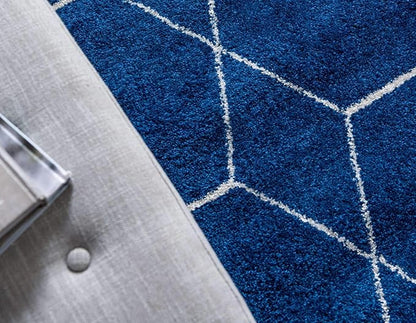 Unique Loom Trellis Frieze Collection Area Rug - Geometric (6' Square, Navy Blue/ Ivory)