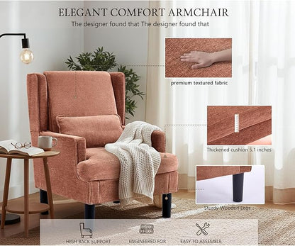 Accent Chair for Living Room Chairs Upholstered Oversized Reading Chair Armchair Accent Chairs for Living Room Chair with High Back and Wood Legs, Arm Chair Comfy Chair for Bedroom(Orange red)