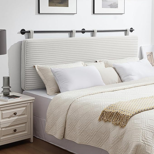 UEV Queen Headboard Only, Wall Mounted Hanging Upholstered Bed Head Board, Modern Vertical Channel Design of Fine Flannel, Elegant Beige Fluted Headboard for Bedroom (Beige, Queen Size)