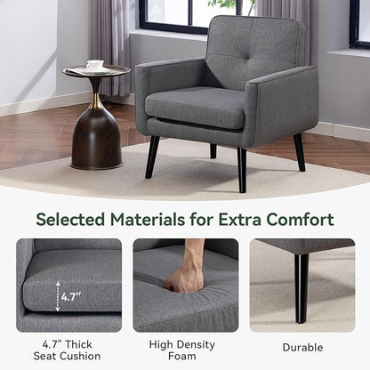 Accent Chair Set of 2, Fabric Modern Chair with Wooden Frame, Cozy Armchair Reading Chair with Comfy Back for Apartment, Living Room, Bedroom, Waiting Room, Small Space, Corner, Grey