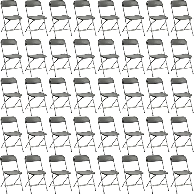 40 Pack Plastic Folding Chairs, Portable Party Chairs, Stackable Commercial Seats with Steel Frame for Home Office Wedding Party Indoor Outdoor Events Chairs, 350lbs Capacity,Gray