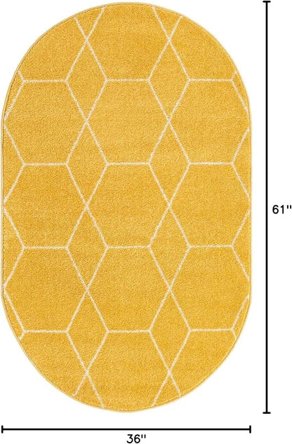 Unique Loom Trellis Frieze Collection Area Rug - Geometric (3' x 5' Oval, Yellow/ Ivory)