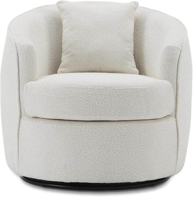 Swivel Accent Chair Set of 2, Modern Upholstered Boucle Barrel Arm Chairs with Pillow for Living Room, 360 Degree Round Swivel Sherpa Armchair with Round Base for Bedroom Club (2, Cream)