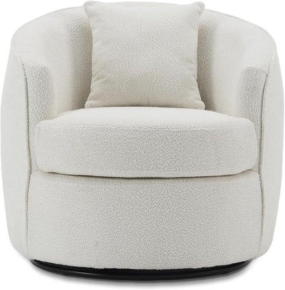 Swivel Accent Chair Set of 2, Modern Upholstered Boucle Barrel Arm Chairs with Pillow for Living Room, 360 Degree Round Swivel Sherpa Armchair with Round Base for Bedroom Club (2, Cream)