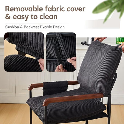 CLIPOP Accent Chair with Corduroy Fabric, Wood Armrests, Removable Cover, Side Pocket, Comfortable Armchair for Living Room & Bedroom, Durable Comfy Reading Chair for Home Office, Black