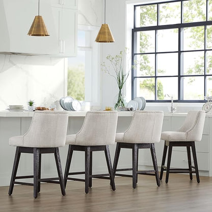 CHITA Counter Height Swivel Bar Stools Set of 2, FSC Certified Upholstered Counter Stools, Modern Swivel Barstools with Wood Legs for Kitchen Island, 26" Seat Height, Fabric in Ivory