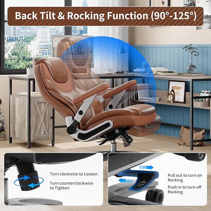 Big and Tall Office Chair with 5D Arms, 600lbs Fabric & PU Leather Heavy Duty Desk Chair, Adjustable Lumbar Support & Height, Tilt Function, High Back Ergonomic Executive Computer Chair