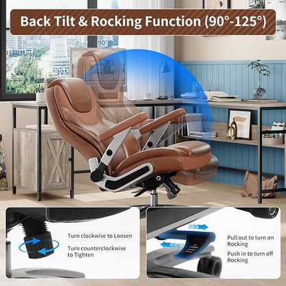 Big and Tall Office Chair with 5D Arms, 600lbs Fabric & PU Leather Heavy Duty Desk Chair, Adjustable Lumbar Support & Height, Tilt Function, High Back Ergonomic Executive Computer Chair