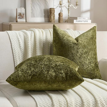 FUTEI Moss Green Flannel Throw Pillow Covers 24x24 Inch Set of 2,Soft Dimensional Textured European Cushion Cases,Modern Home Decor for Couch Living Room