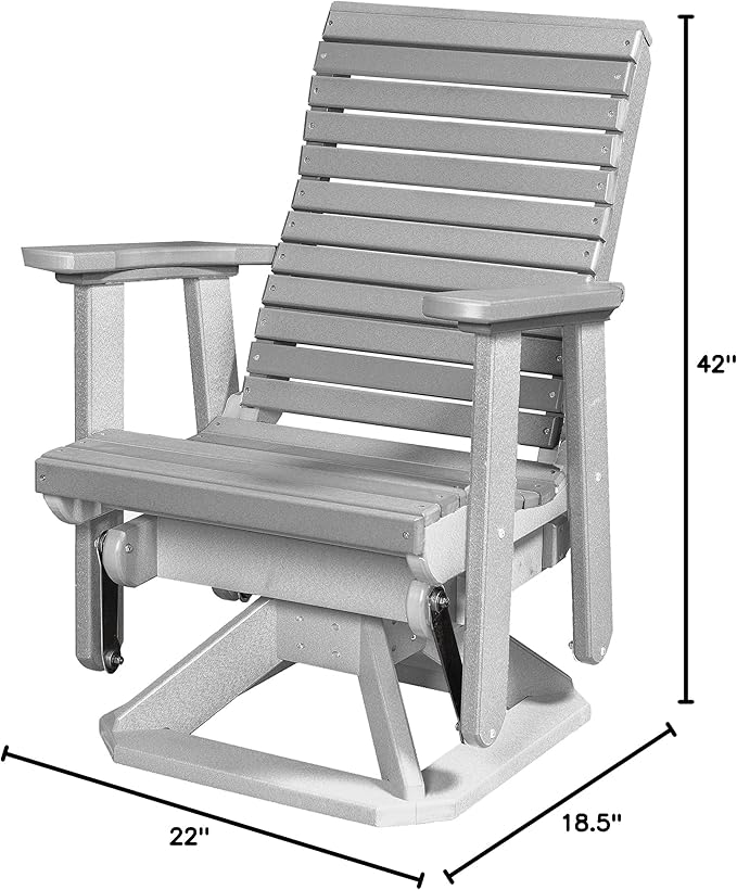 DutchCrafters Modern Horizontal Slat High Back Poly Glider Chair Outdoor Patio Furniture (White & Light Gray)