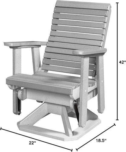 DutchCrafters Modern Horizontal Slat High Back Poly Glider Chair Outdoor Patio Furniture (White & Light Gray)