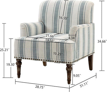 UIXE Stripe Accent Chairs Set of 2, Living Room Arm Chair Modern Nailhead Trim Club Armchair, Comfy Upholstered Sofa Lounge Seat Reading Seat Bedroom Side Seating for Home Office, Blue