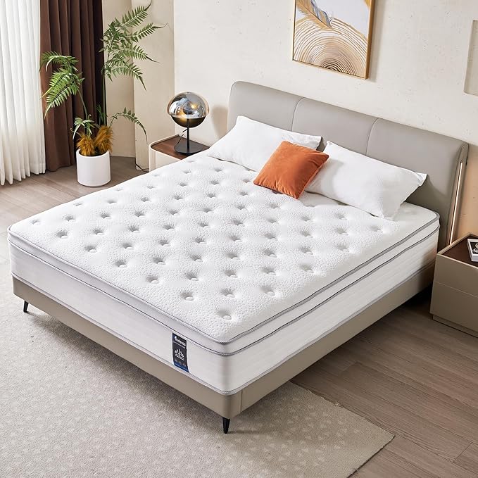 Queen Mattress, 10 Inch Hybrid Mattress in a Box, Memory Foam and Individual Pocket Springs, Fiberglass Free, Soft and Breathable, Medium Firm Feel