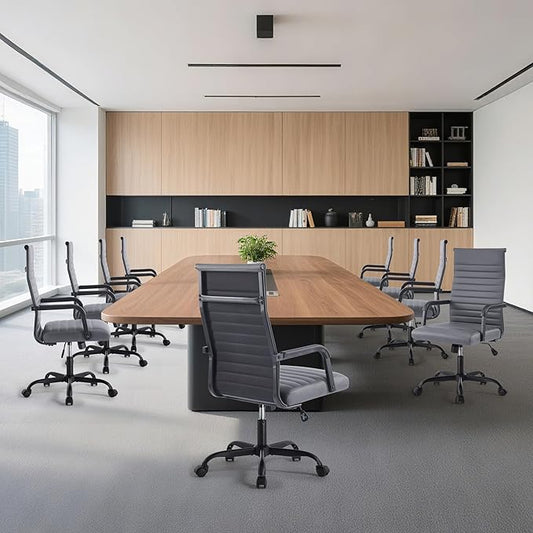 Office Desk Chair, Ergonomic Conference Room Chairs, PU Leather Executive Ribbed Computer Chair, Swivel Rolling Chair for Home Office