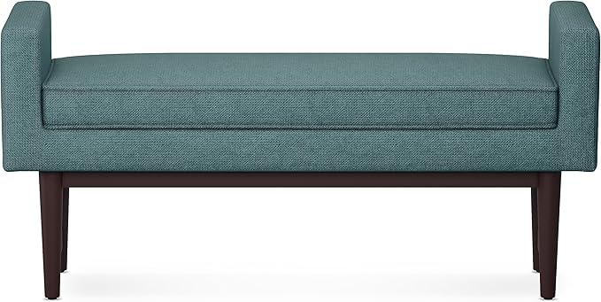 SIMPLIHOME Scott 46 inch Wide Contemporary Rectangle Ottoman Bench in Smoky Teal Linen Fabric , Assembled, For the Living Room and Bedroom