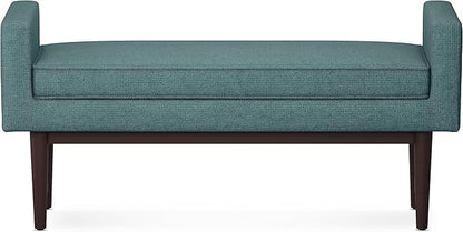 SIMPLIHOME Scott 46 inch Wide Contemporary Rectangle Ottoman Bench in Smoky Teal Linen Fabric , Assembled, For the Living Room and Bedroom