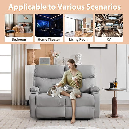 Manual Reclining Loveseat Anti-Scratch Loveseat Recliner Sofa with Side Pocket and Cupholders Wall Hugger 2 Seat Reclining Sofa Chair for RV Living Room Meeting Room Bedroom Apartment