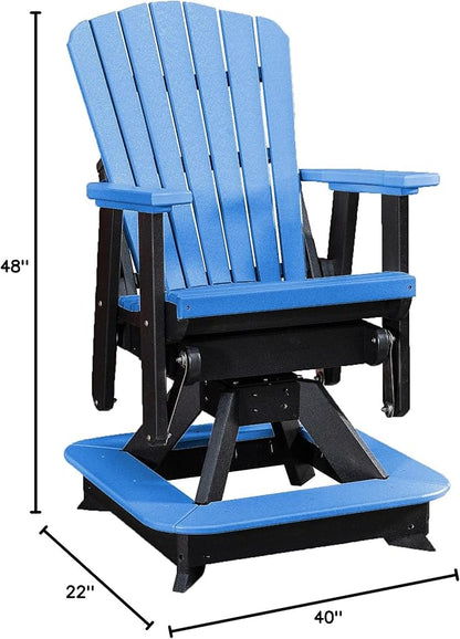 DutchCrafters Slat Fan Back Poly Balcony Adirondack Swivel Glider with Footrest Outdoor Patio Chair (Black & Blue)