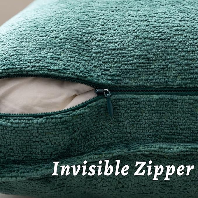 Green Decorative Throw Pillow Covers 26x26 Inch Set of 2 Cozy Soild Chenille Cushion Cases Soft Textured Square Couch Pillows Cover Boho Accent Farmhouse Pillowcases for Sofa Bed