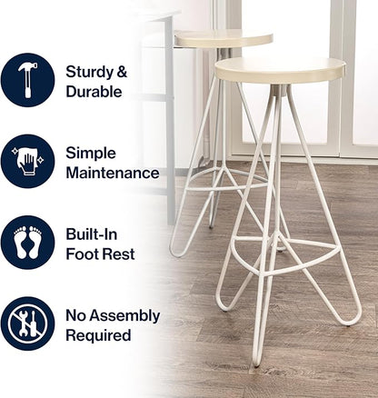 JONATHAN Y BSL1002D Trinity 30" Modern Industiral Iron Tripod Backless Bar Stool for Home, Kitchen, Dining Room, Workspaces, Cafes and Resturants, Almond Seat with White Frame