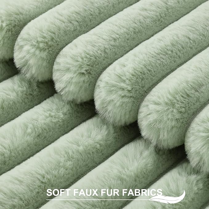 Pallene Faux Fur Plush Throw Pillow Covers 26x26 Set of 2, Luxury Soft Fluffy Striped Decorative Pillow Covers for Sofa, Couch, Living Room, Sage Green