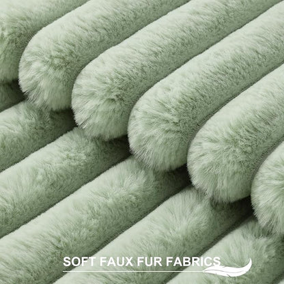 Pallene Faux Fur Plush Throw Pillow Covers 20x20 Set of 2, Luxury Soft Fluffy Striped Decorative Pillow Covers for Sofa, Couch, Living Room, Sage Green