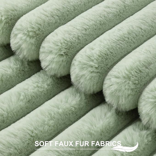 Pallene Faux Fur Plush Throw Pillow Covers 18x18 Set of 2, Luxury Soft Fluffy Striped Decorative Pillow Covers for Sofa, Couch, Living Room, Sage Green