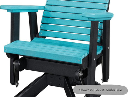 DutchCrafters Modern Horizontal Slat High Back Poly Adirondack Swivel Glider Outdoor Patio Chair (Black & Blue)