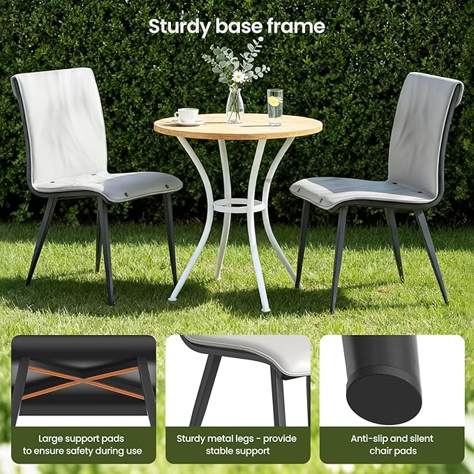 Dining Chair Set Of 2 White Kitchen Dining Room Chairs Comfortable Upholstered Faux Leather Chair Set Sturdy Metal Legs Comfy Back Armless Cushion Seat Non-slip Foot Pads For Restaurant Living Room