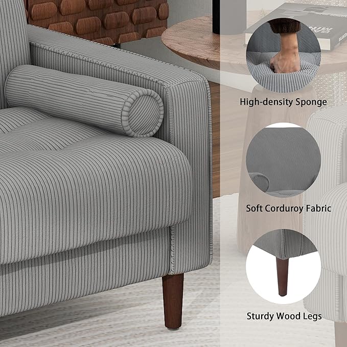 Oversized Accent Chair Set of 2, Corduroy Fabric Mid Century Modern Armchair with Large Seat for Living Room Bedroom Reading