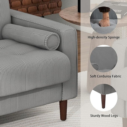 Oversized Accent Chair Set of 2, Corduroy Fabric Mid Century Modern Armchair with Large Seat for Living Room Bedroom Reading