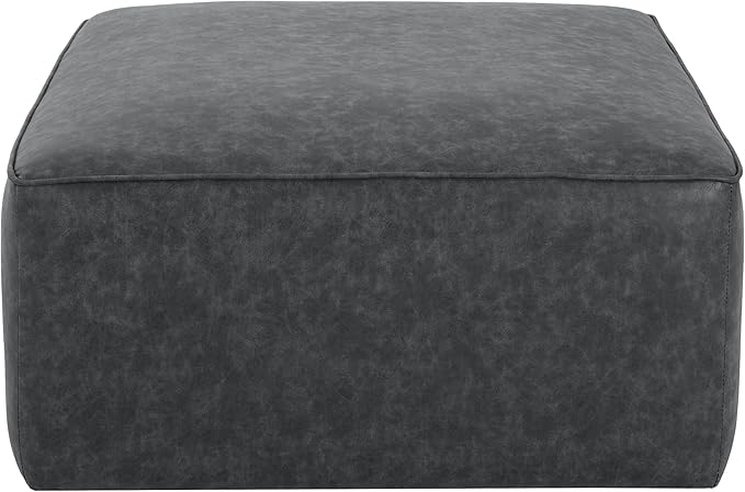 Christopher Knight Home Ellis Faux Leather Ottoman Footstool, Square Pouf Poufee Footrest Ottoman Large Seat, Modern Side Table for Living Room Bedroom Home Decor Gifts, Black