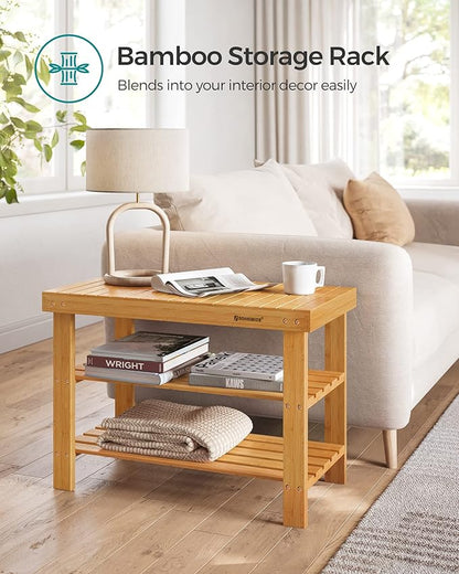 SONGMICS Shoe Rack Bench, 3-Tier Bamboo Shoe Storage Organizer, Entryway Bench, Holds Up to 286 lb, 11.3 x 27.6 x 17.8 Inches, for Entryway Bathroom Bedroom, Natural ULBS04N