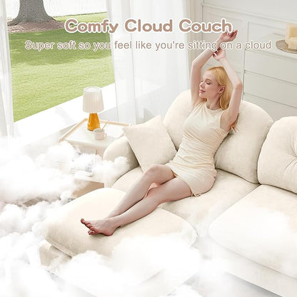 74" Loveseat for Living Room, Comfy Chenille Fabric Cloud Sectional Couch, Modern Upholstered Deep Seat Sofa with Armrest Pillow, Two Seater Couch for Small Spaces, Beige
