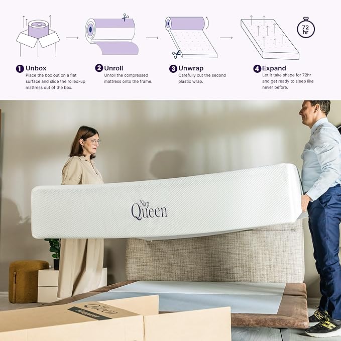 NapQueen Queen Mattress, 6 Inch Charcoal Memory Foam Mattress, Queen Bed Mattress in a Box, CertiPUR-US Certified, Medium Firm, Breathable Soft Fabric Cover