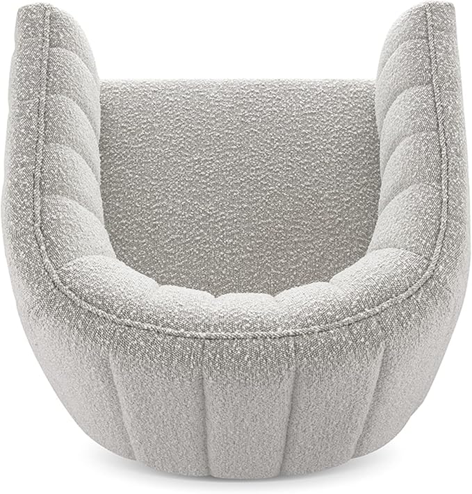 CHERS Rivet Mid-Century Modern Swivel Armchair, Bouclé Fabric Channel-Tufted Accent Chair, 360-Degree Rotating Lounge Chair with Ergonomic Design for Living Room, Bedroom, Home Theater, Light Gray